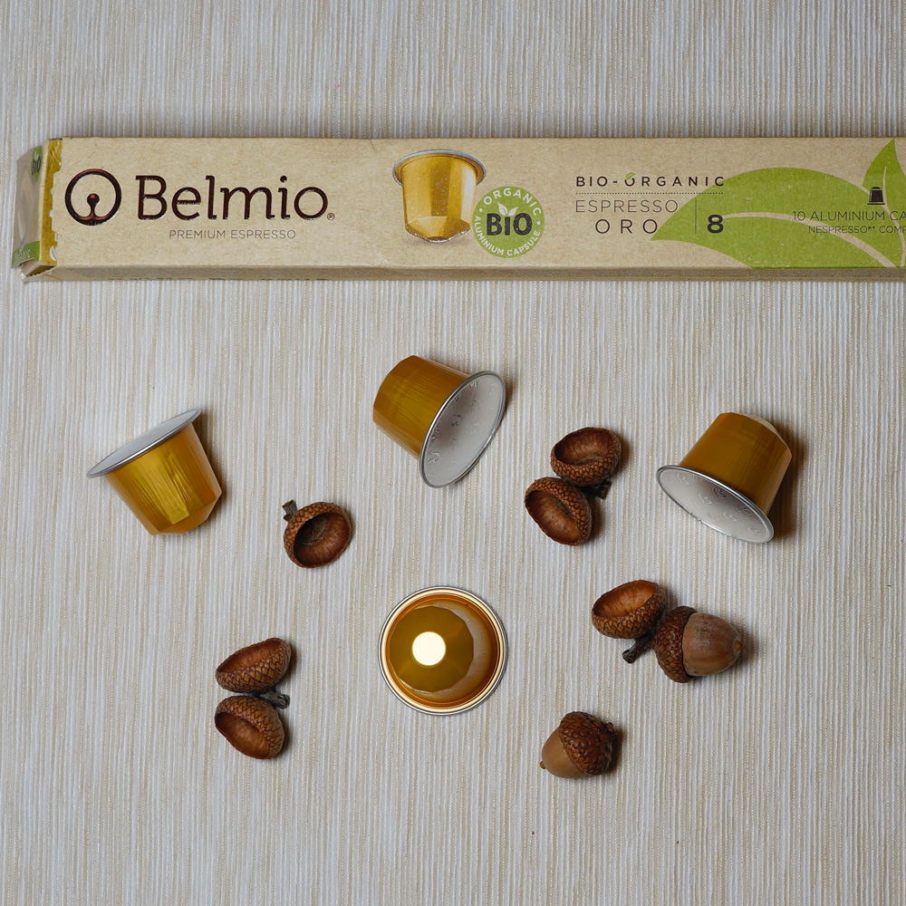 Belmio Oro coffee capsules with a box