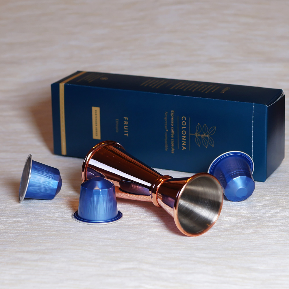 Colonna Bartender Series blue box with three blue aluminium coffee pods